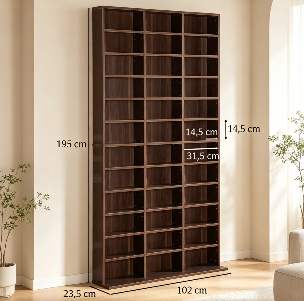 Scaffale Stand Moderno in MDF Marrone 102x23,5x195 cm per Libri, CD e Decorazioni con 36 Ripiani Regolabili