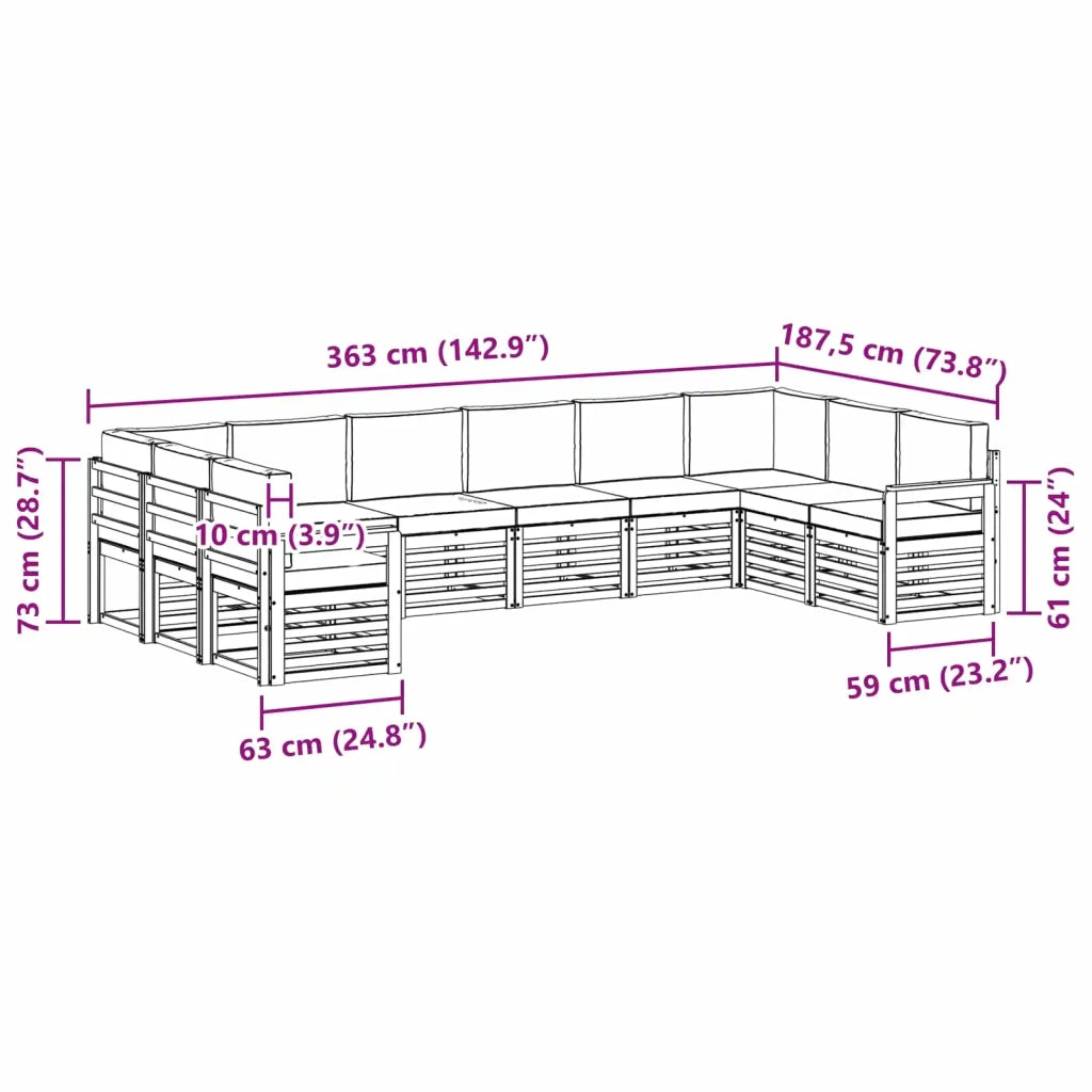 Set divano sezionale 10 pcs Grigio Naturale e Chiaro 3375546