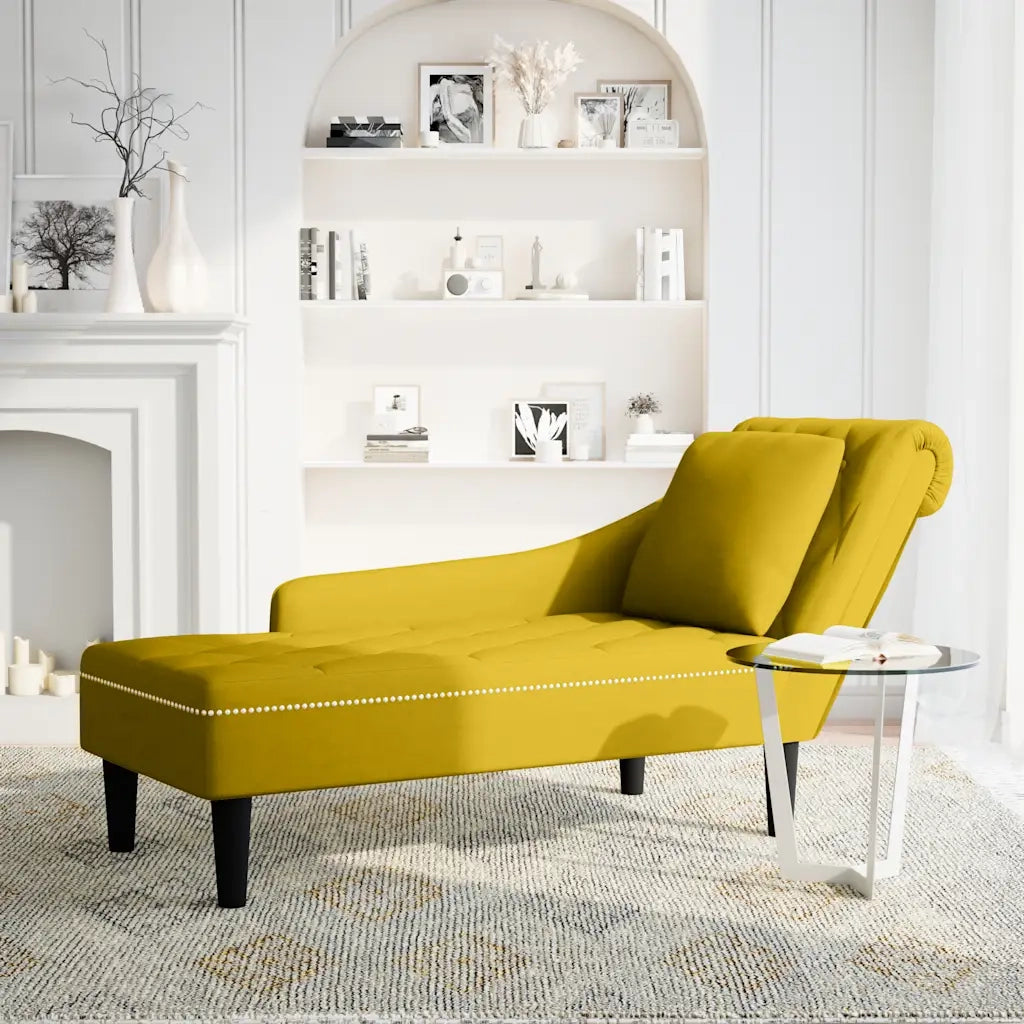 Sdraio con Cuscino e Bracciolo Destro in Velluto Giallo 4009778