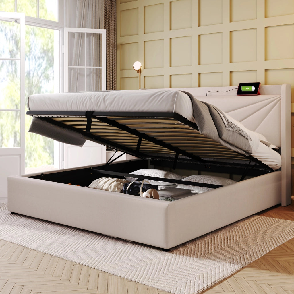 letto imbottito cotone lino beige 180x200 cm