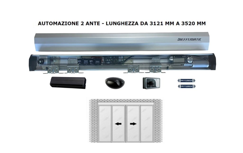PORTA AUTOMATICA A VETRI 2 ANTE FINO A 3520 MM COMPATIBILE CON KABA