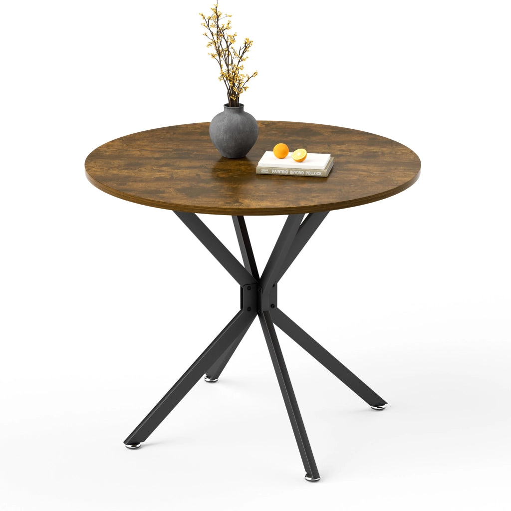 Tavolo da pranzo rotondo per 1 a 4 persone con gambe regolabili, retrò, per cucina, marrone e nero, 90 × 90 × 78 cm