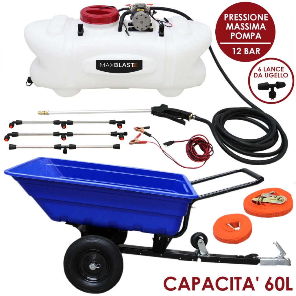 Rimorchio Ribaltabile 295 kg con Irroratore 60L - Giardino e Agricoltura