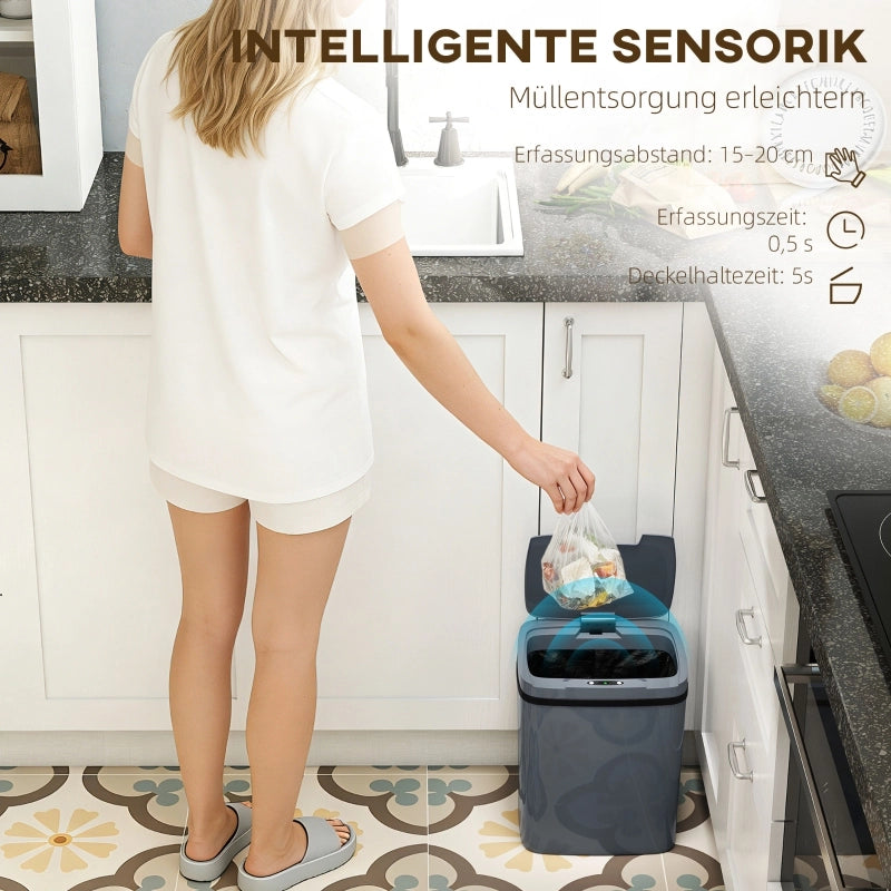 Pattumiera automatica 15 l con sensore e apertura manuale grigia per cucina bagno e camera 27.6 × 21.4 × 33.5 cm