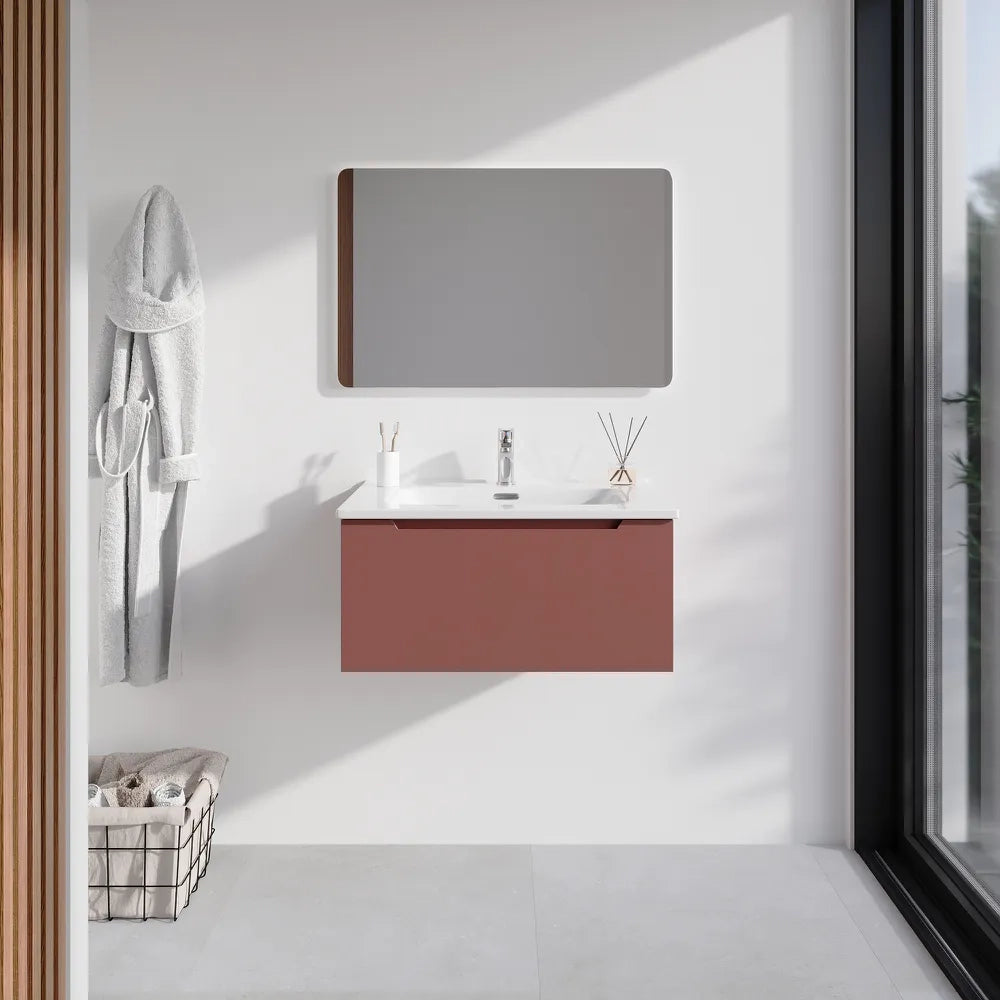 Mobile bagno sospeso 60cm terracotta opaco un cassettone con lavabo bianco lucido | Bako