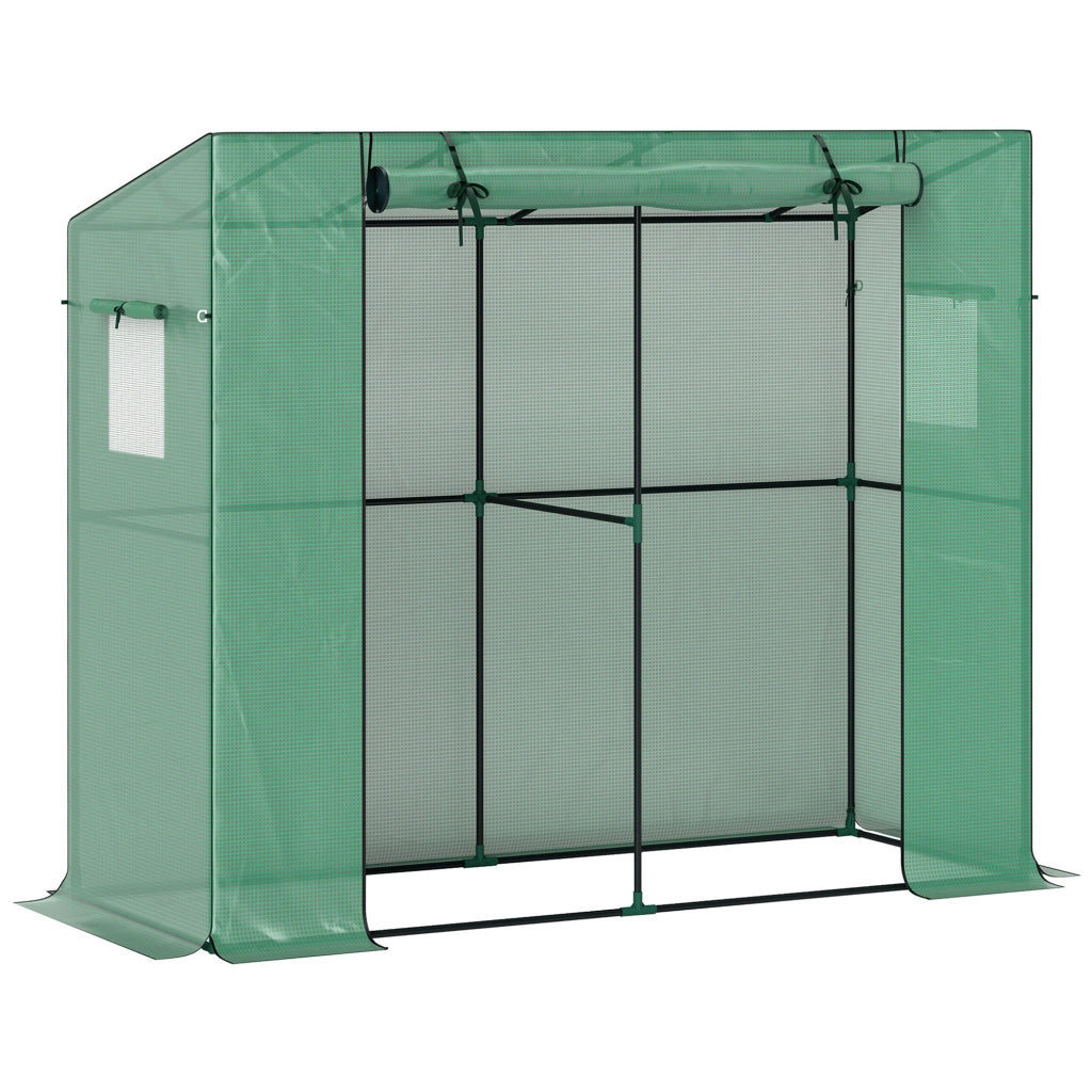 Serra da giardino annessa con porta a rulli e finestre a rete ¨C zephmum ¨C verde