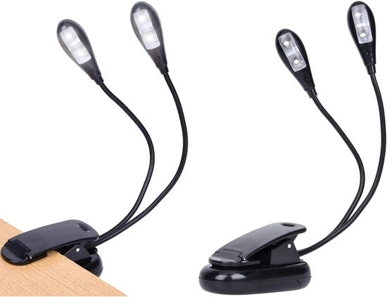 Due lampade da musica - 4 lampade da lettura LED - Lampada da piano clip-on - Funziona con USB e batterie AA - Sicuro per gli occhi e portatile - Adatto per laptop, computer, e-reader - Adatto per musicisti, pianisti, bambini e viaggi - Nero