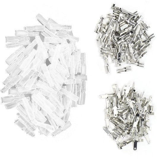Set di terminali a crimp spada - 50 maschili e 50 femminili - 100 strisce di isolamento - 2,8 mm Argento - Connettori veloci