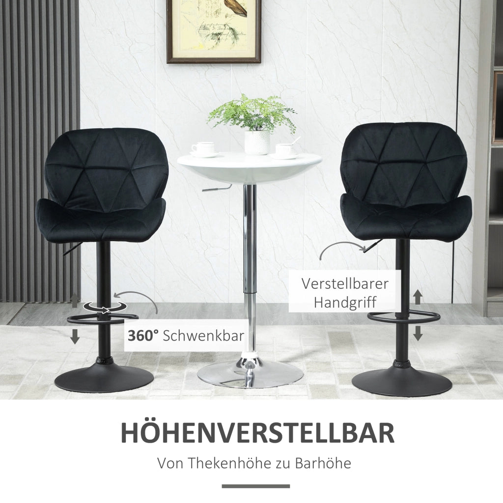 Sgabelli da bar set 2 girevoli regolabili con schienale e poggiapiedi in poliestere nero 51,5 × 57,5 × 93-114,5 cm