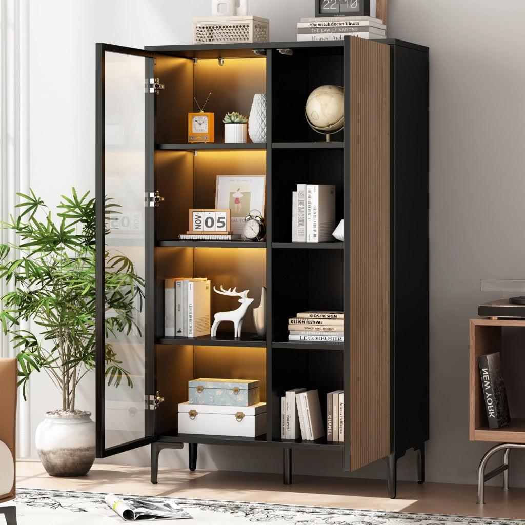 VETRINA 90x40x135 cm MDF Nero/Legno con LED Bluetooth