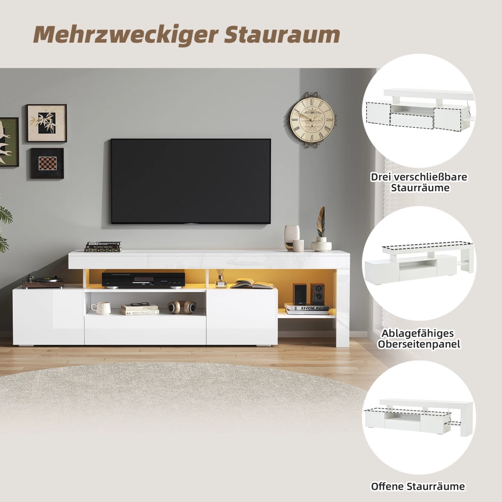 Mobile TV; 192x37x53 cm; con LED; finitura lucida; bianco