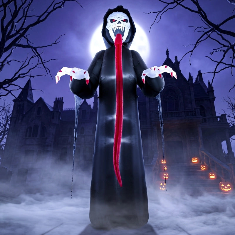 Scheletro gonfiabile Halloween alto 310 cm con LED integrati ventilatore da 12 W e kit di fissaggio per esterni