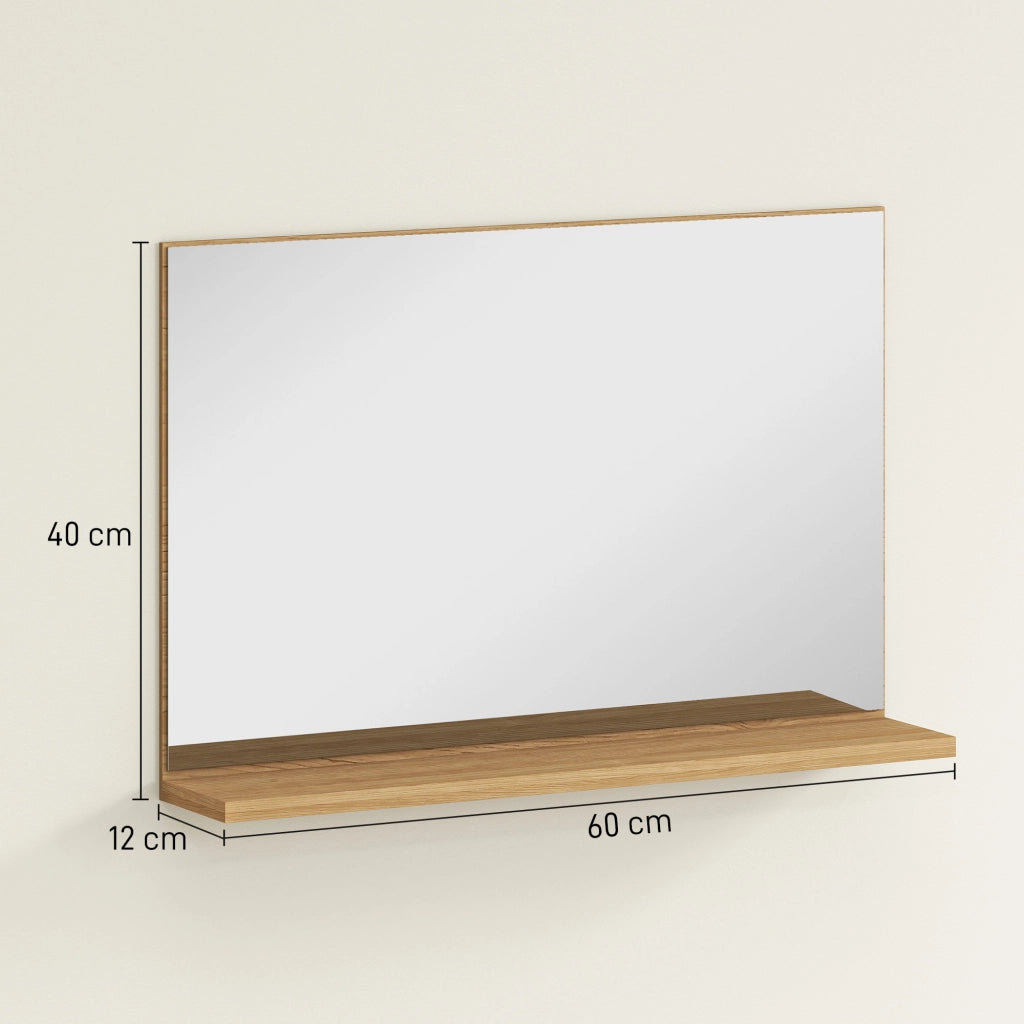 Specchio Bagno da Parete con Mensola Design Moderno e Multiuso, 60x12x40 cm, Legno