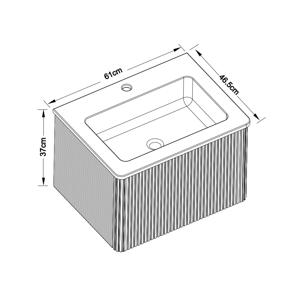 Mobile bagno sospeso 60 cm con lavabo Solid Surface, rilievo fluted, bianco