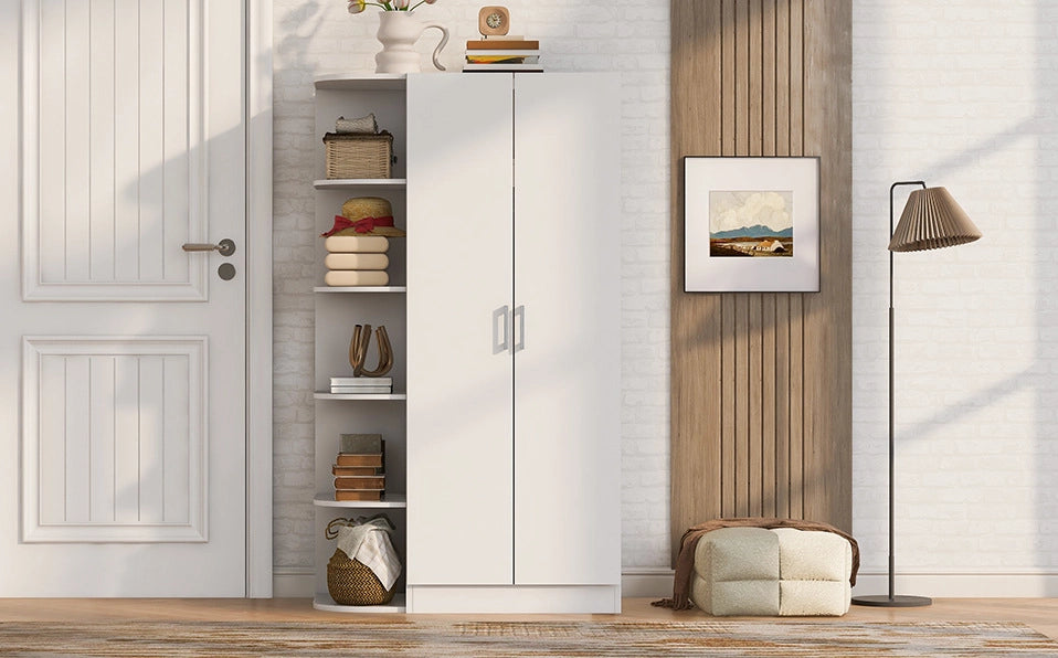 Armadio con doppia anta 90x55x170 cm, ripiani multi-livello, struttura in metallo e MDF, colore bianco