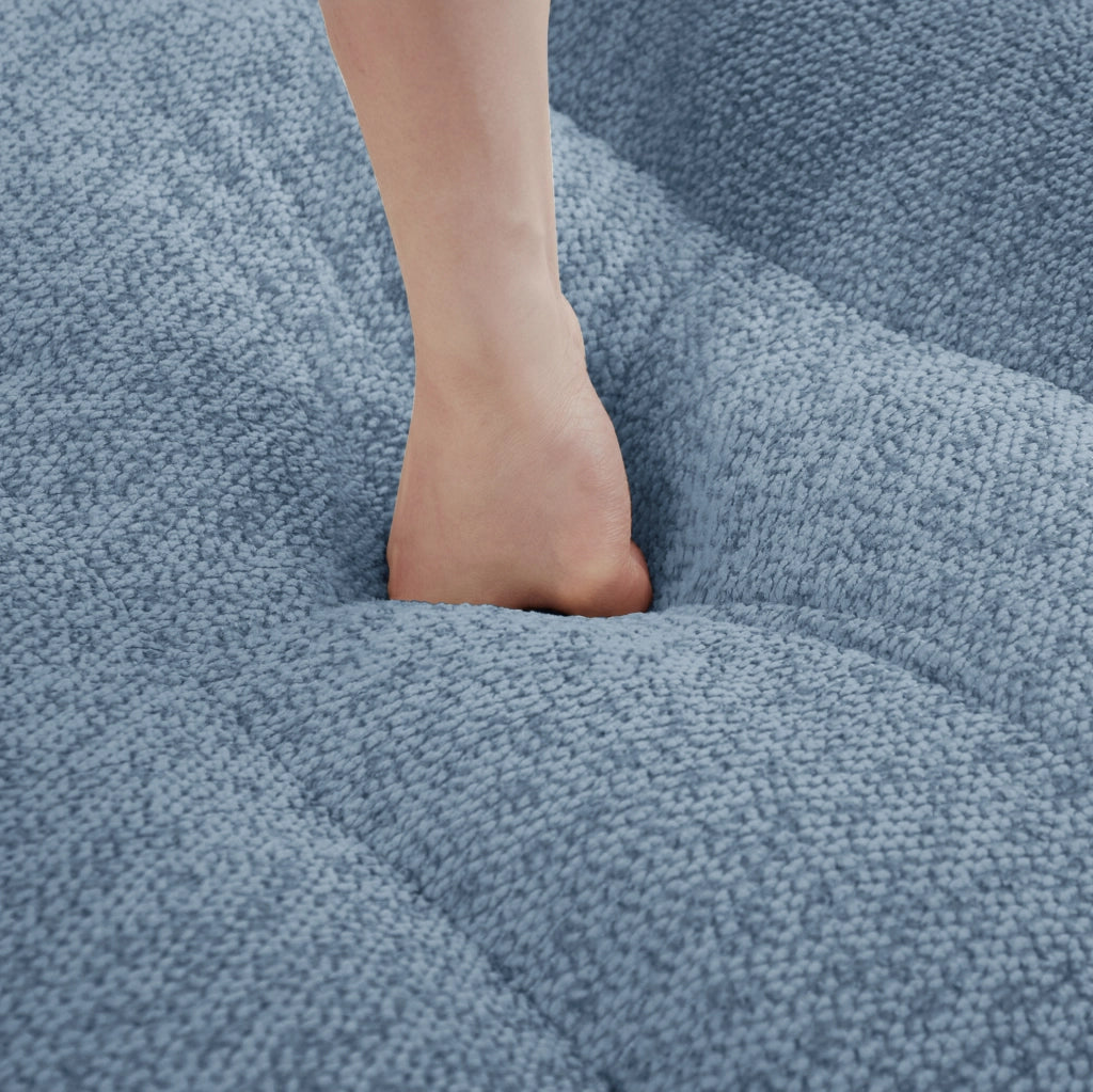 Divano modulare angolare 3 posti con pouf, schiuma ad alta densità 32D, tessuto blu morbido per soggiorno