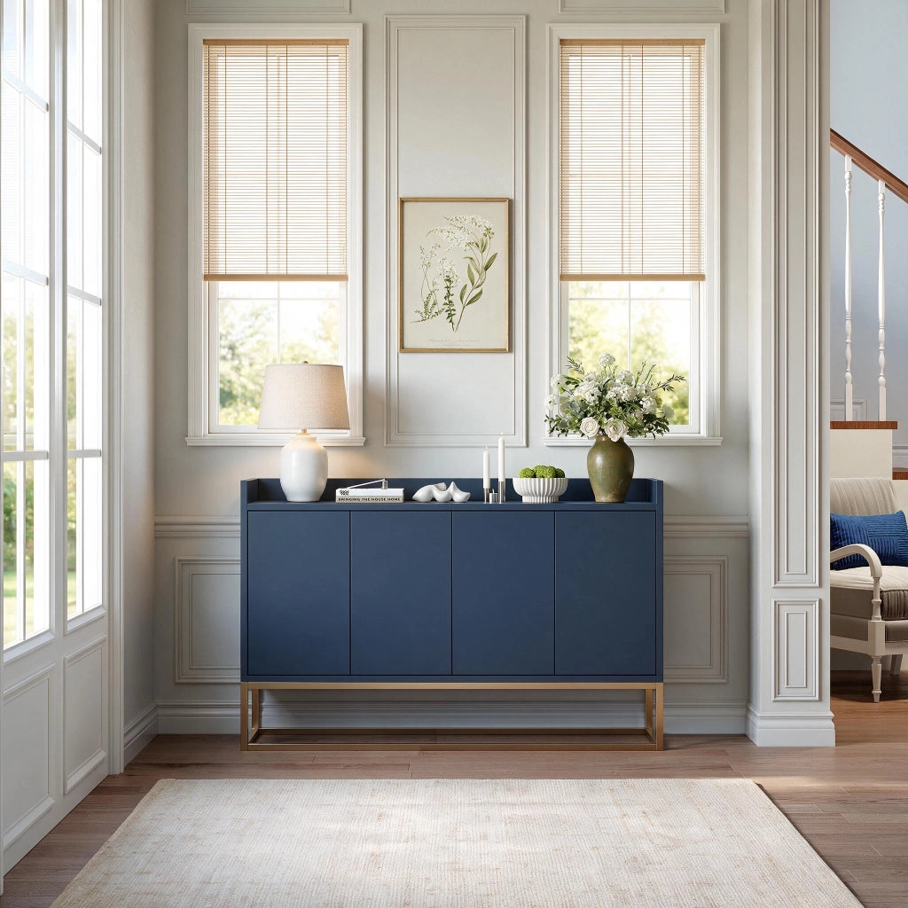Credenza cucina 120x30x80 cm mobiletto cucina con piano 4 ante mobile contenitore legno e metallo - blu