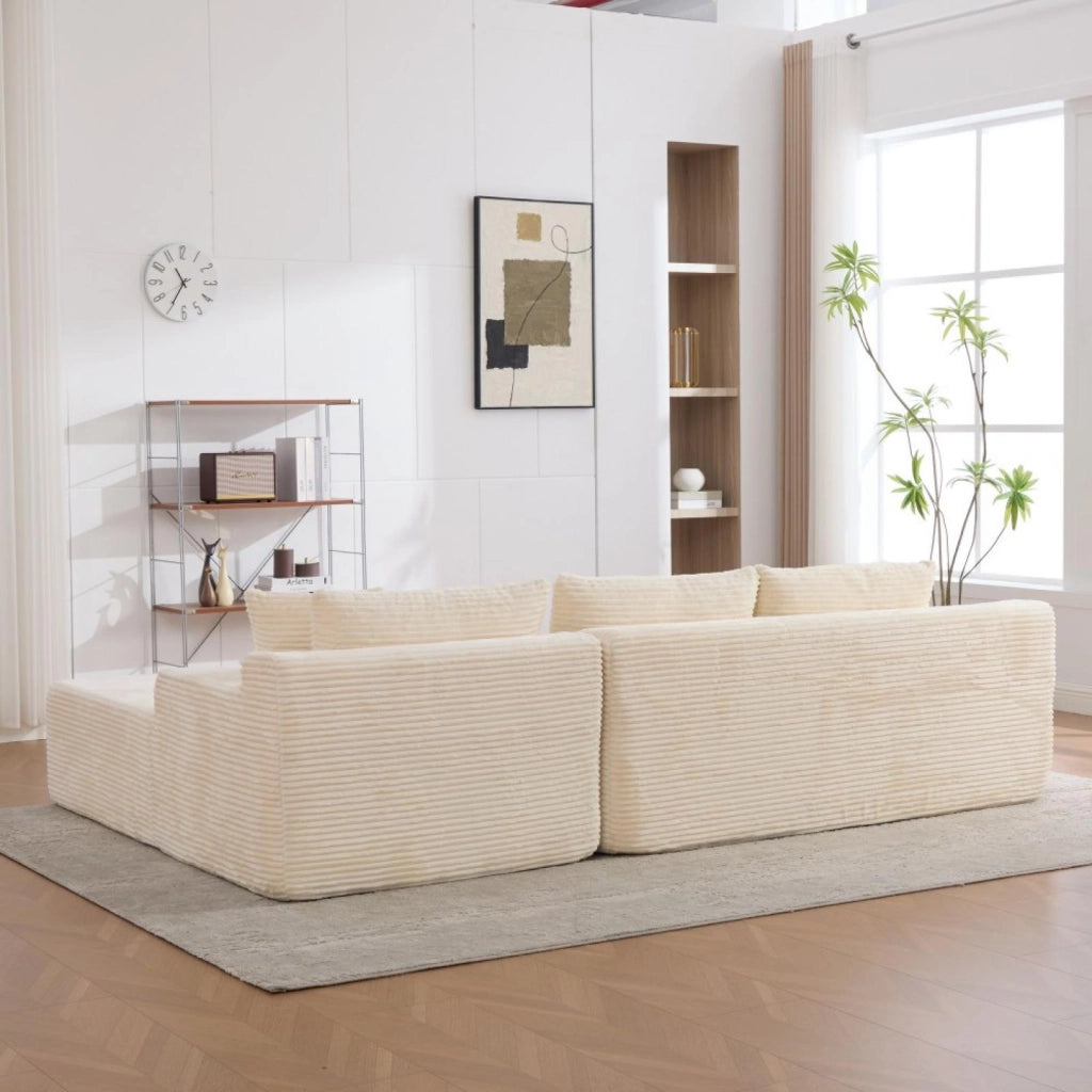 Divano modulare, divano compatto, tessuto chenille, schiuma ad alta elasticità 30D, base antiscivolo, 4 posti, bianco avorio
