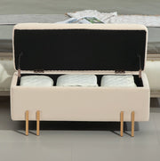Panca contenitore imbottita 100 x 40 x 42 cm in poliestere beige