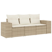 Set Divano da Giardino 3 pz | Set Salotto da Giardino con Cuscini Beige in Polyrattan