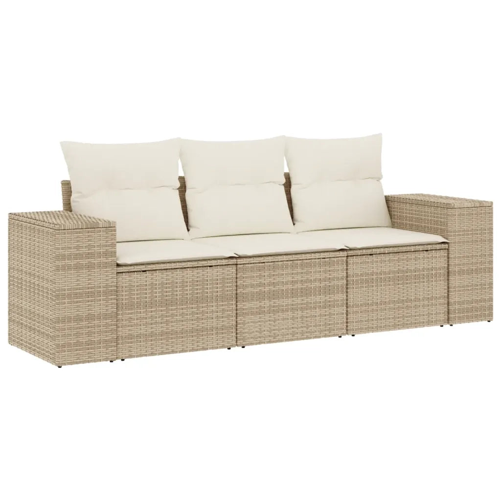 Set Divano da Giardino 3 pz | Set Salotto da Giardino con Cuscini Beige in Polyrattan