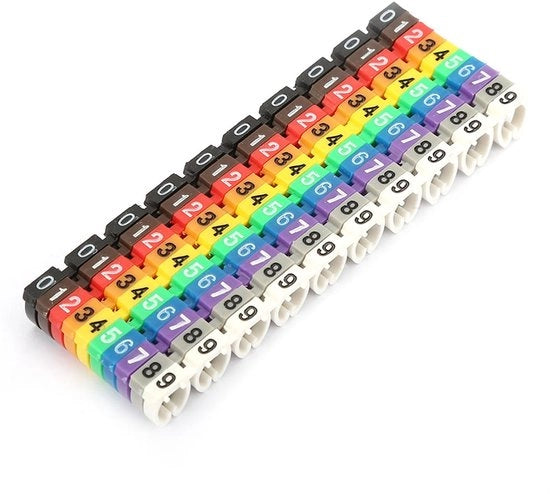 Etichette per cavi codificate a codice a barre - Multi - Etichette per cavi colorate - Clip per cavi fissi - 100 pezzi