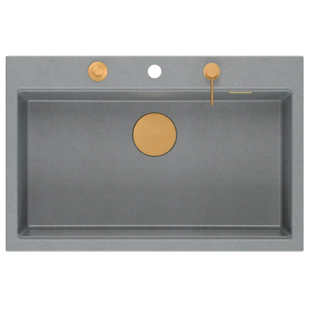 Lavello In Granito Marc 110 Workstation Grey Metallic Tappo rame spazzolato