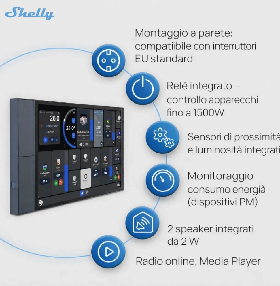 Shelly Wall Display XL Black Display Touch Smart per Casa Intelligente, Controllo Dispositivi Shelly, Monitoraggio Consumi Energetici e Interfaccia Touch Integrata