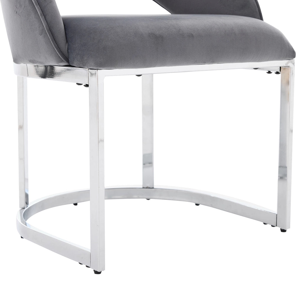 Set di 6 sedie da pranzo in velluto grigio con gambe in metallo argento
