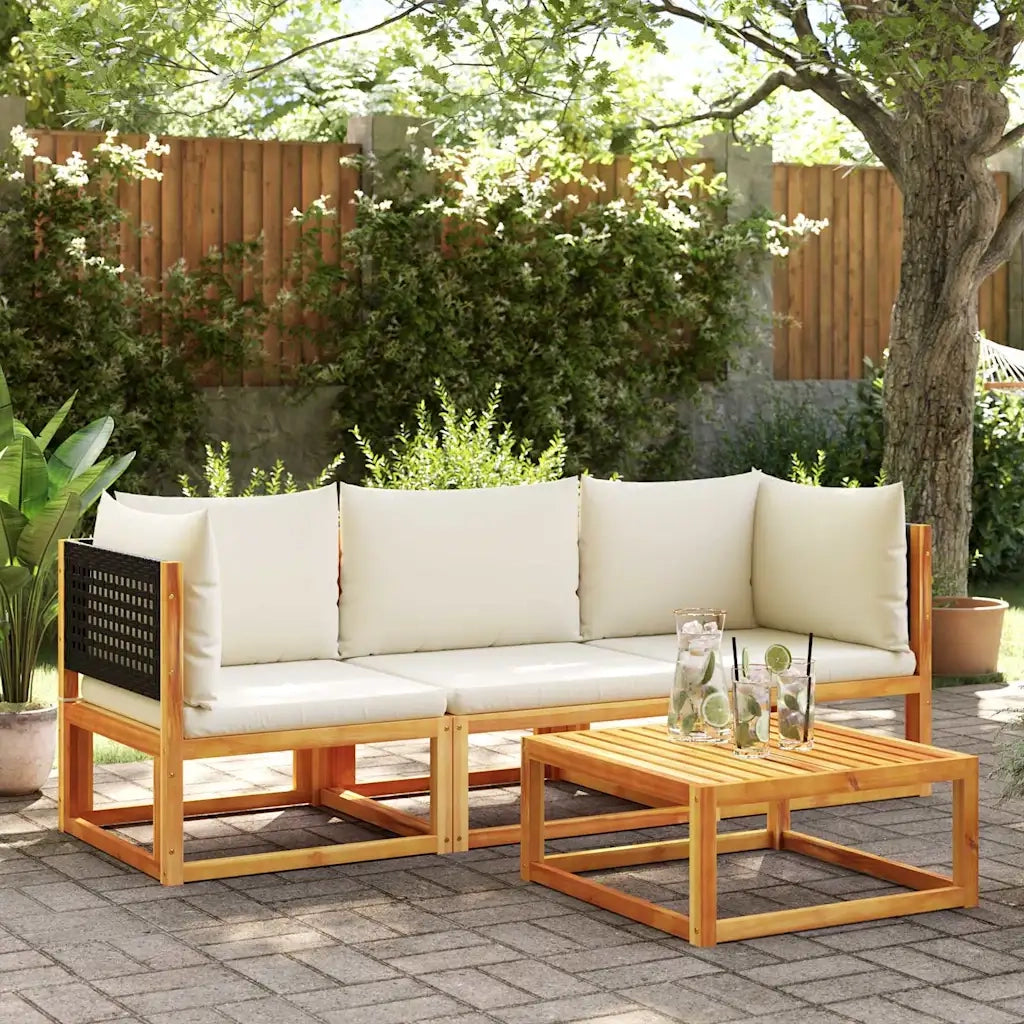 Divano da giardino angolare con Cuscini-Sofa da Giardino-Divano da esterno in legno di acacia e rattan 515039