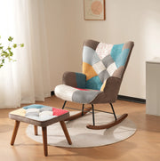 Sedia a dondolo con pouf patchwork, 69,5x50x88,5 cm, multicolore