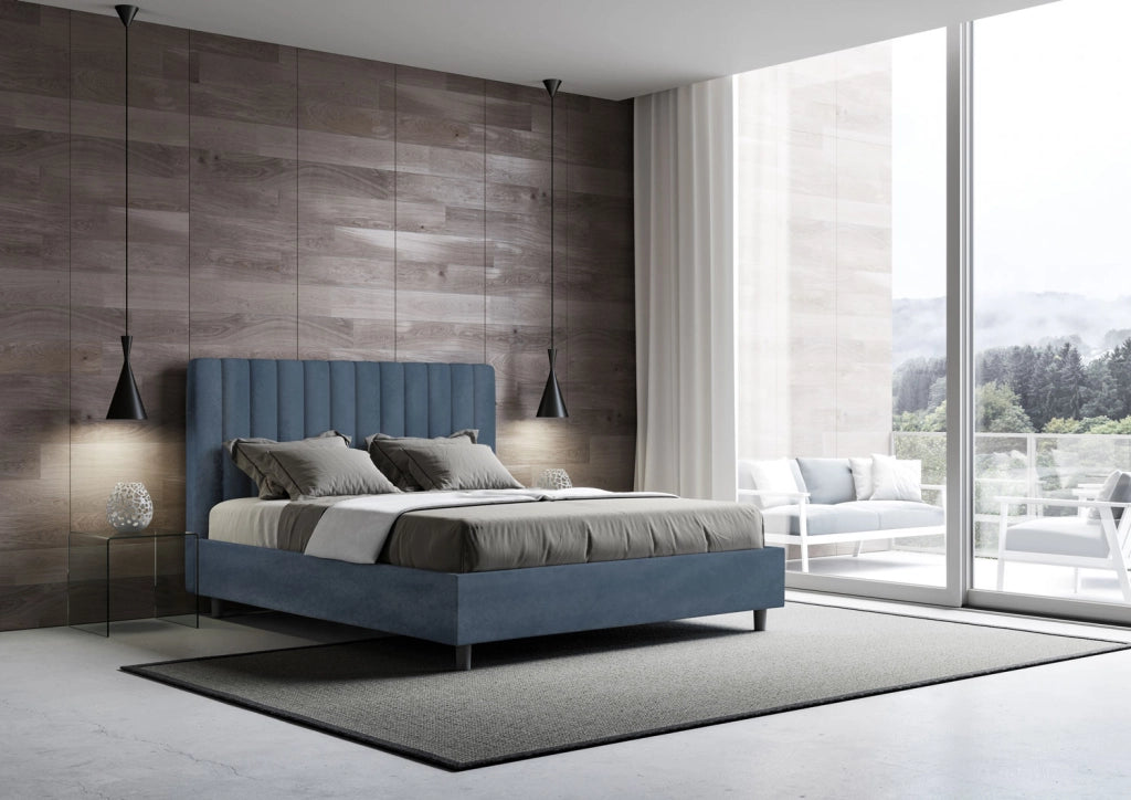 Letto 1 Piazza E Mezzo 130x200 cm con Rete Imbottito in Microfibra Agueda Blu