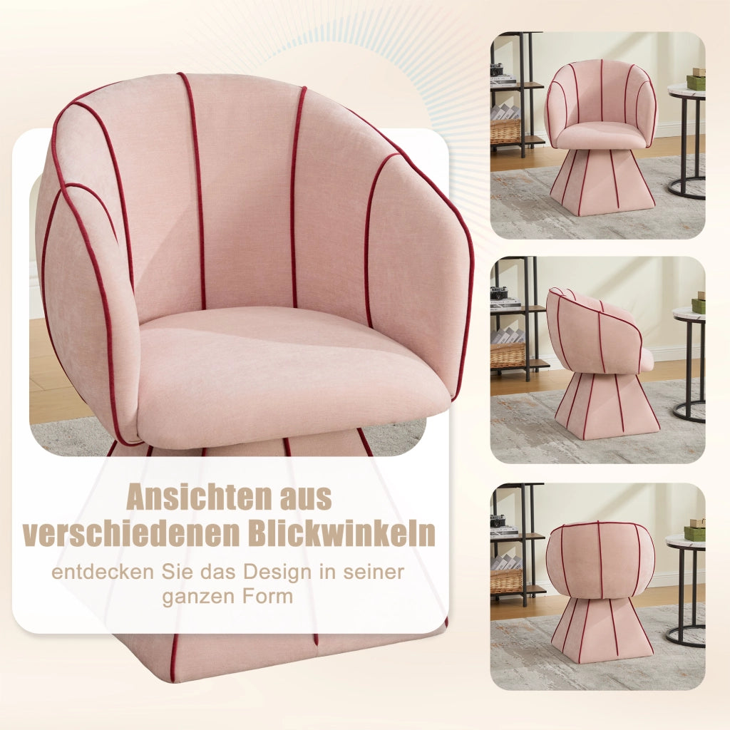 Poltrona girevole in ciniglia rosa con schienale alto e braccioli per camera e soggiorno 56 × 54 × 74.5 cm