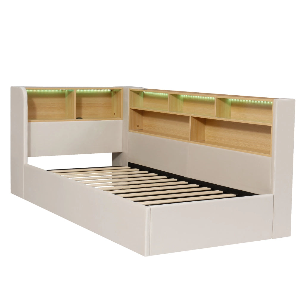 letto imbottito velluto beige 110 x 225 cm