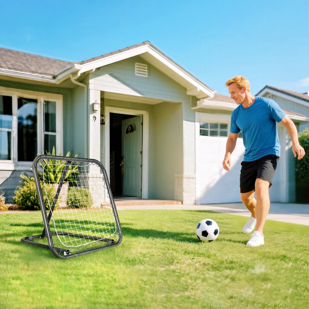 Rete da Rimbalzo per Calcio Rebounder Regolabile e Pieghevole in PE Nero e Bianco con 4 Picchetti 78 x 84 x 78 cm