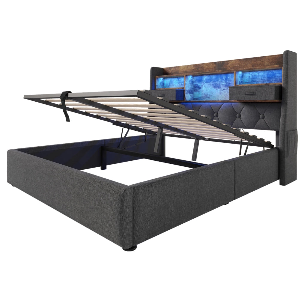 Letto contenitore ad apertura idraulica 140x190 cm con testiera LED