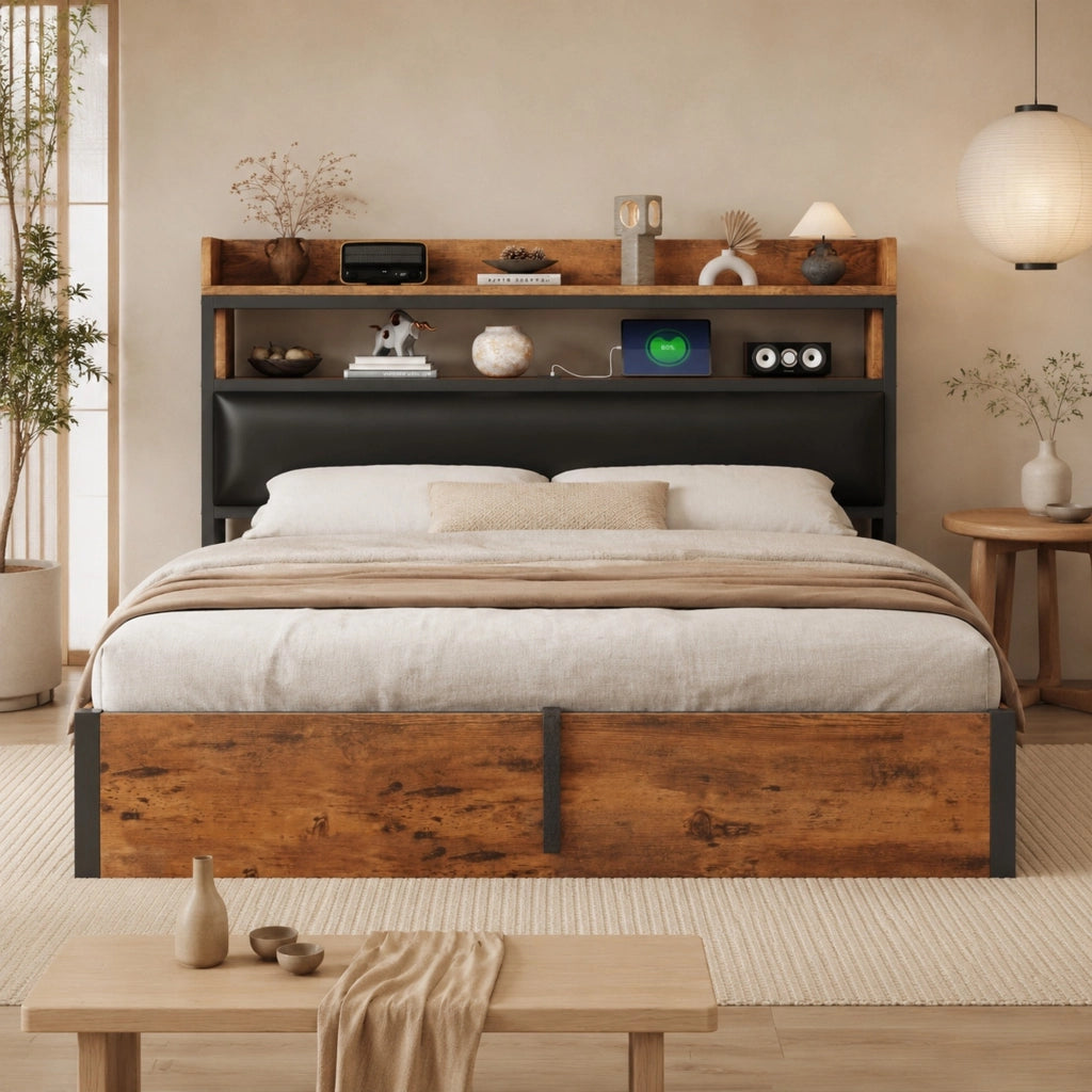 Letto matrimoniale 180x200 cm con contenitore idraulico, USB, testiera imbottita, nero