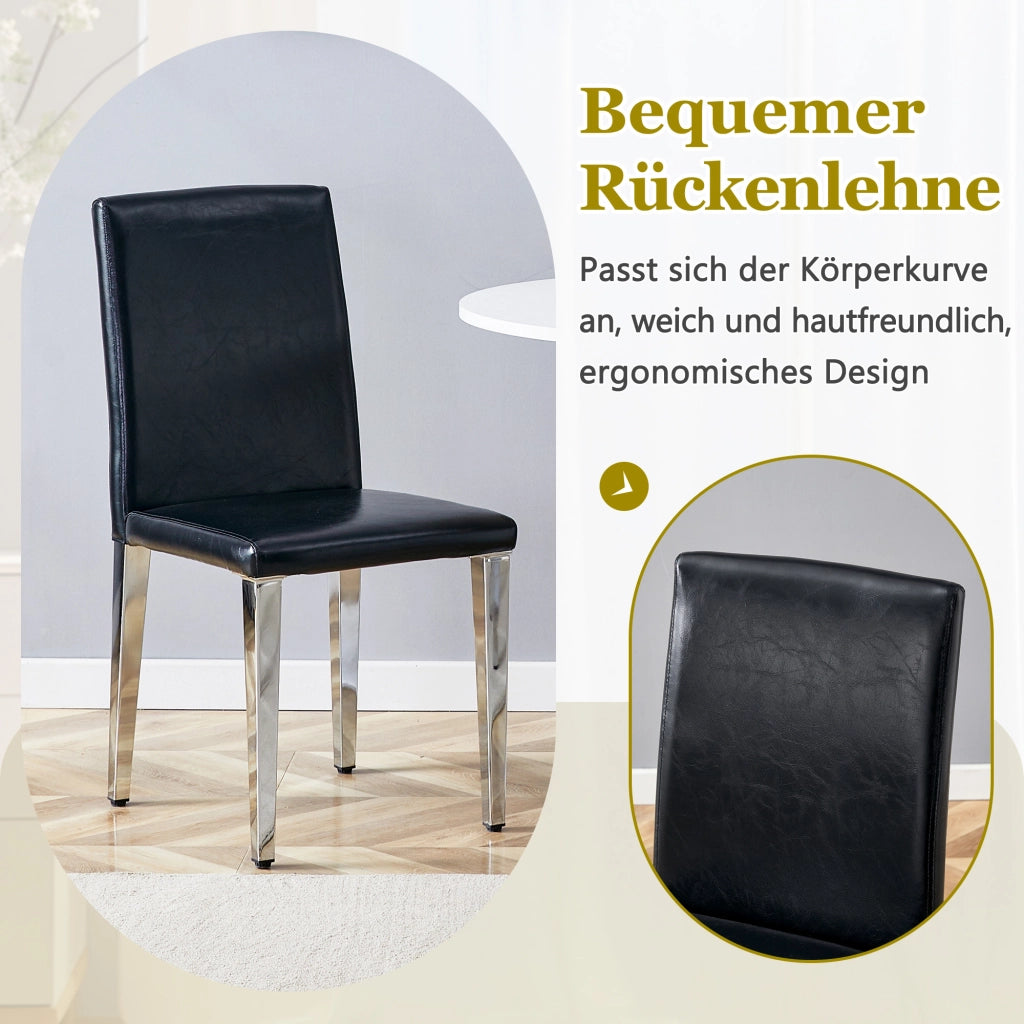 Set di 2 sedie da sala da pranzo con schienale ergonomico e gambe in metallo, in similpelle nero e argento