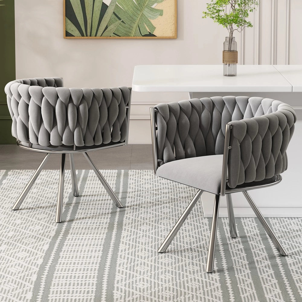 Set 4 sedie da pranzo girevoli ¨C Minimal ¨C Grigio, rivestimento velluto, gambe metallo argento