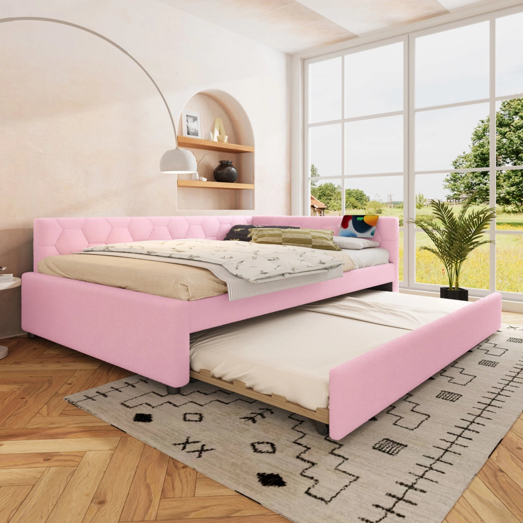 LETTO 140x200 cm con letto estraibile, USB, Tipo-C, rosa