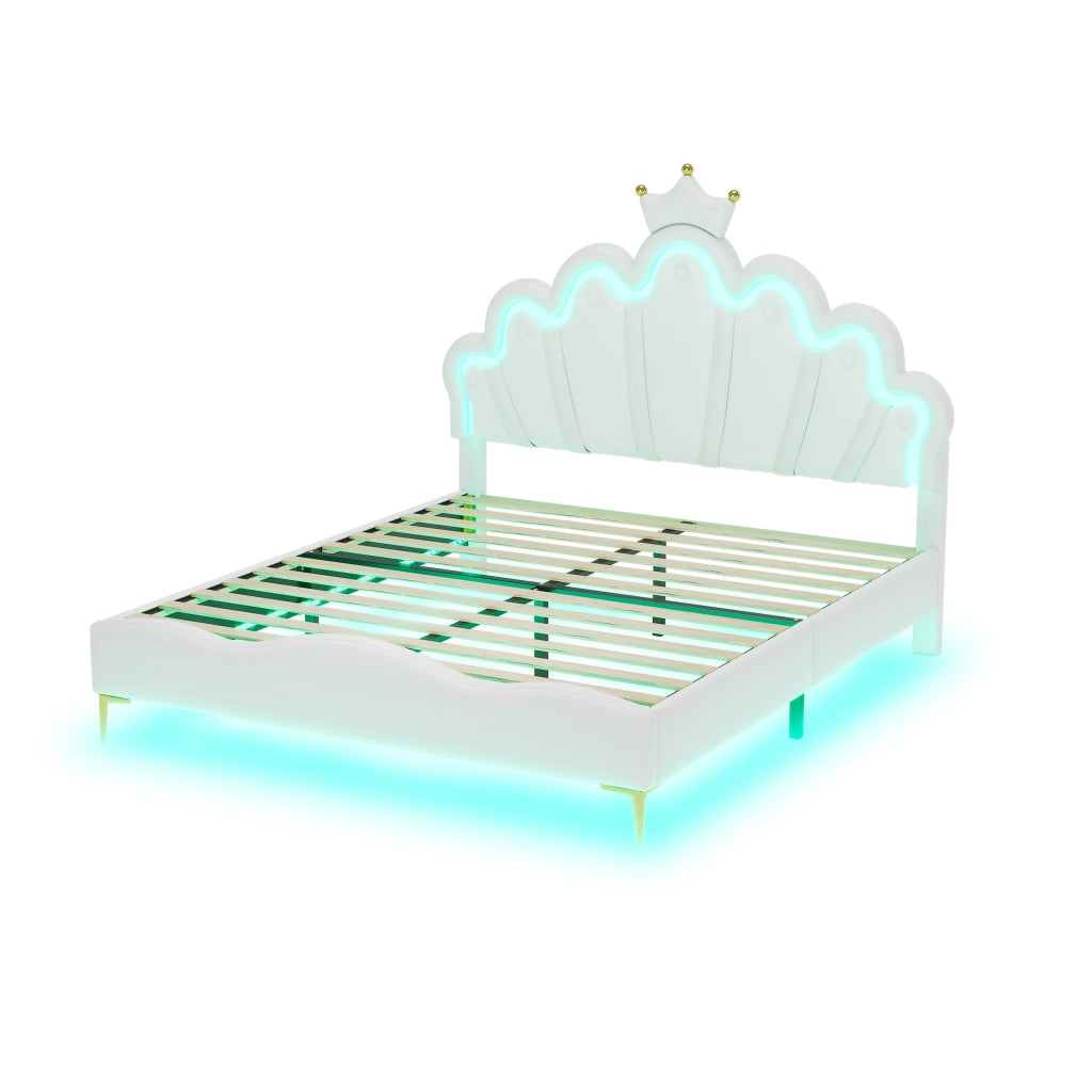LETTO 140x200 cm in PU Bianco con LED
