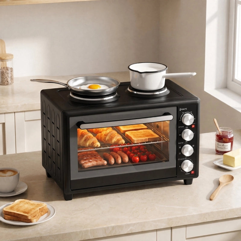 Mini forno da 36 litri con 2 piastre, forno elettrico da tavolo con convezione, 90¨C230 ¡ãC