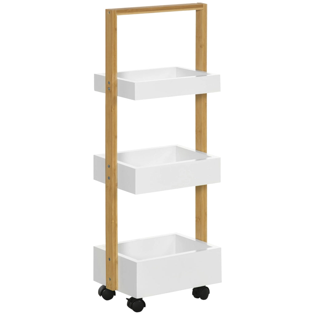 Carrello bagno con ruote 3 ripiani ¨C Xylo ¨C legno bamb¨´ 28x18x75 cm bianco