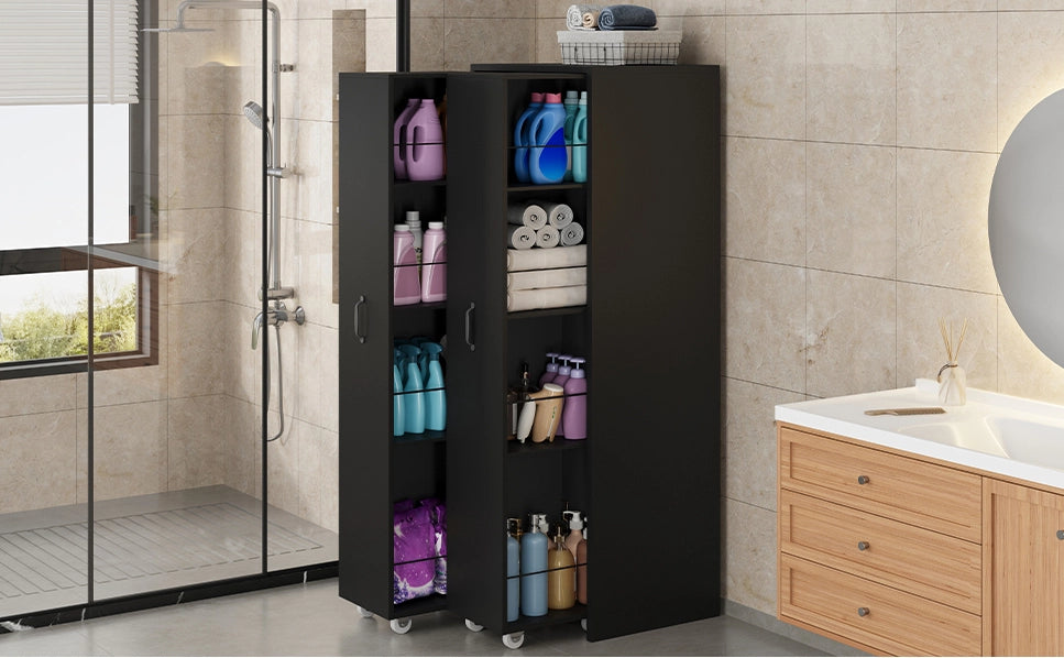 Libreria Estendibile con Ruote, 4 Ripiani in MDF, Portata 20 kg per Ripiano, Moduli Scambiabili Destra/Sinistra