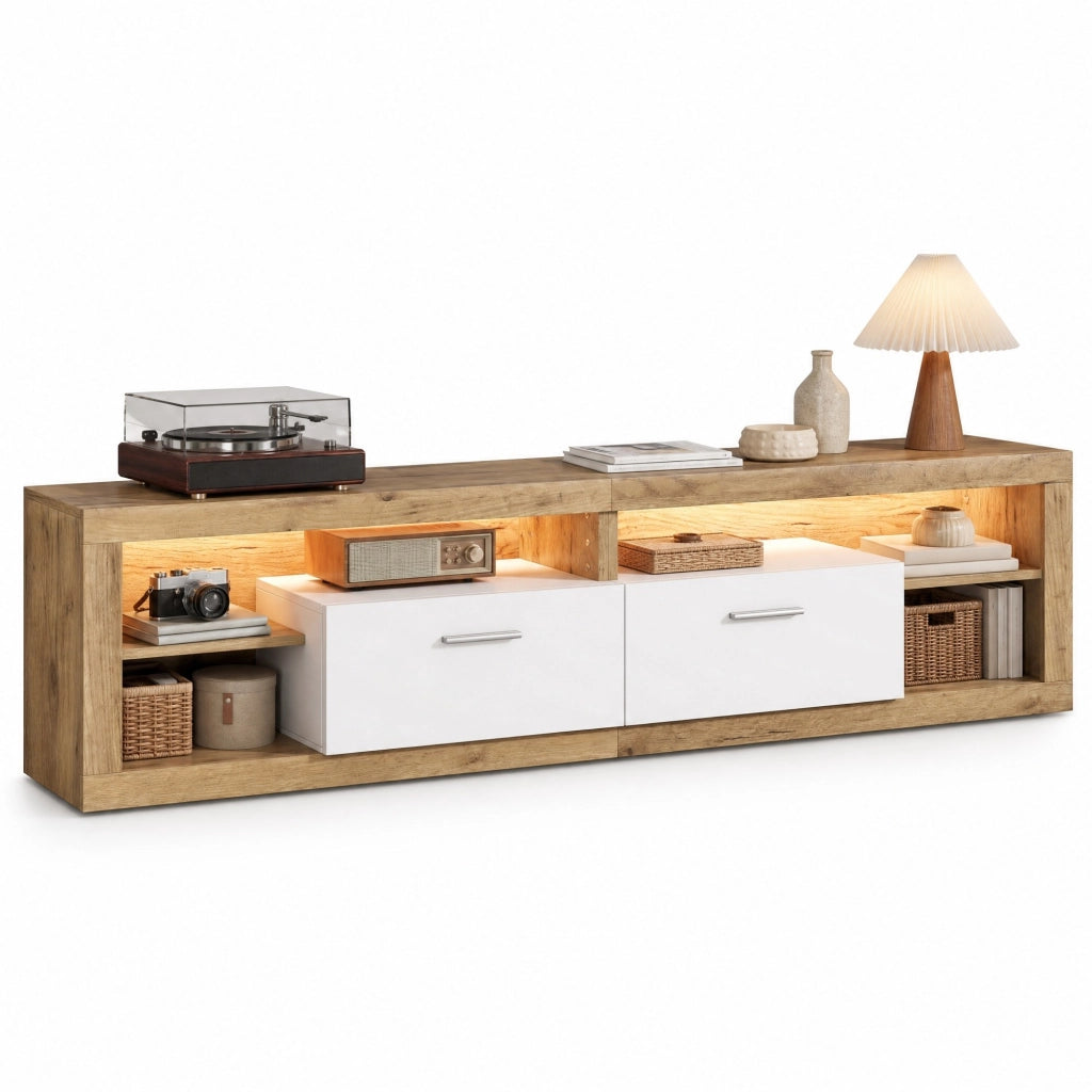 Mobile TV lowboard 180 x 35,5 x 50 cm naturale e bianco con LED App