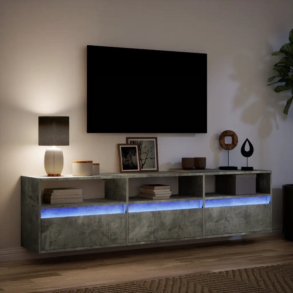 Mobile TV a Parete | Armadietto TV | Mobile Porta TV con LED Grigio Cemento 180x31x45 cm