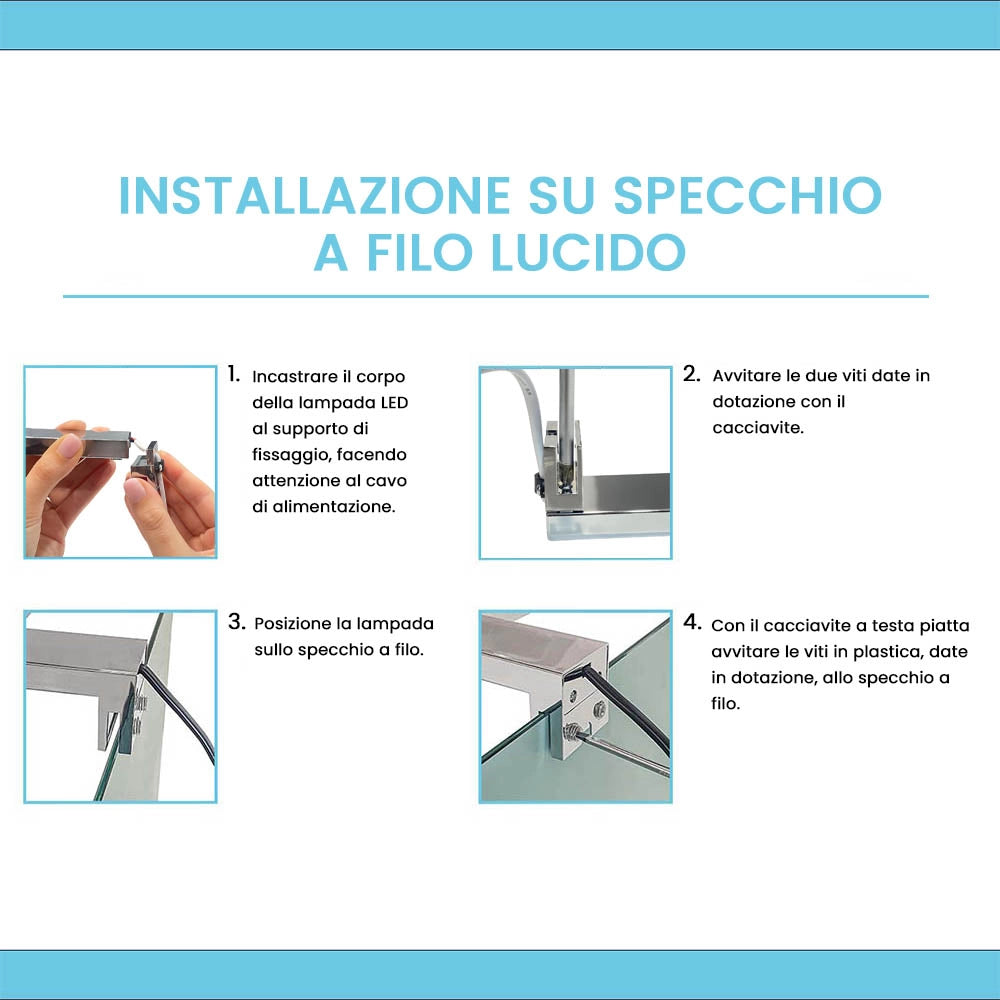 Specchio bagno 50x60 a filo reversibile con lampada naturale 30 cm