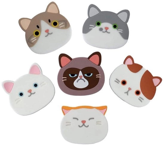 Onderzetters in Silicone per Gatti Decorativi, Sottopiani in Vetro Decorativi, Onderzetters Cartoon per Gatti, Sottopiani Decorativi per Cucina, Onderzetters in Vetro per Tavolo da Vino, Vetro, Tè, Bevande 6 Pezzi