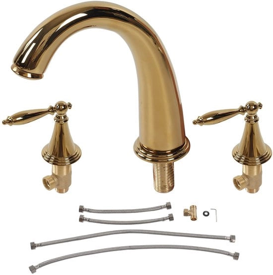 Mangiatutto Vintage a 3 Gocce - Coperchio in Ottone - Alta Pressione - Doppia Maniglia - Senza Gocciolamento - Altezza di Eiezione 11,5 cm - Rubinetto da Bagno