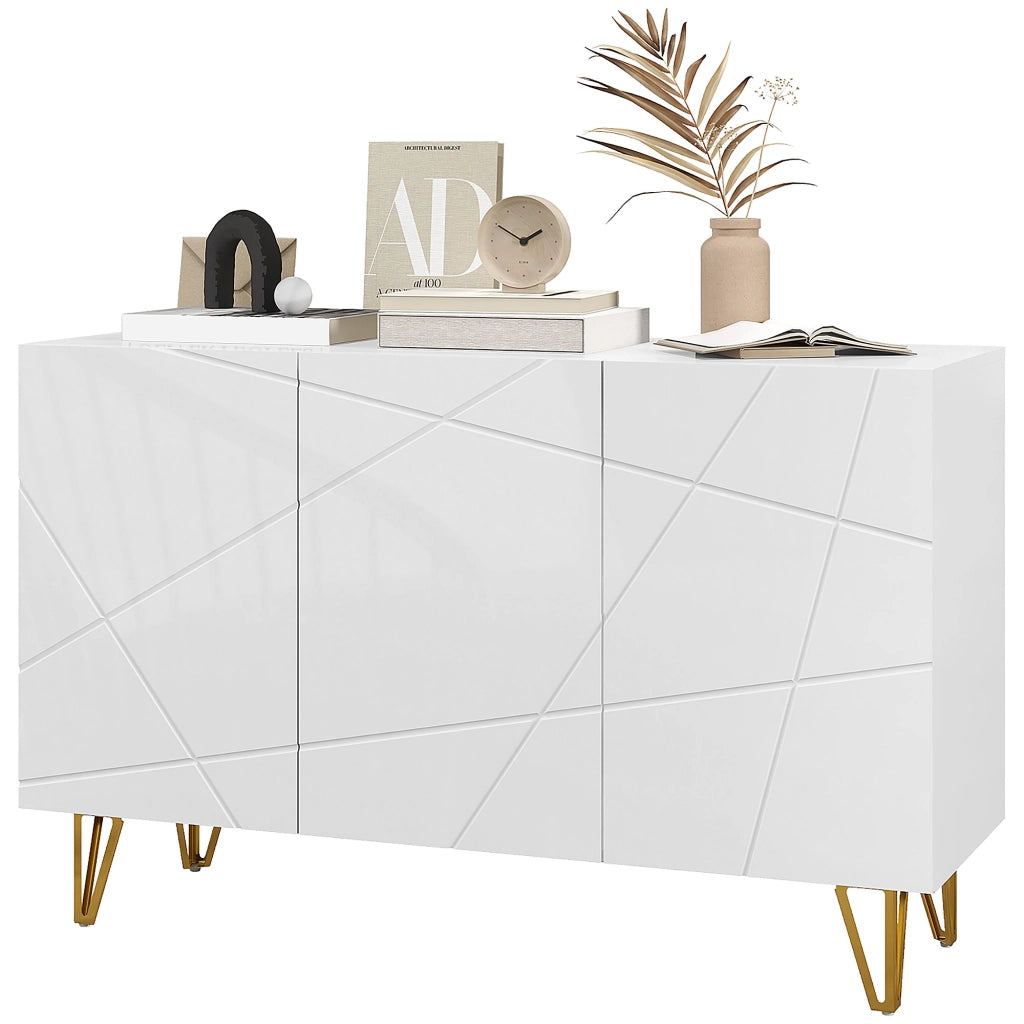 Credenza Moderna Mobile Contenitore per Casa con 2 Armadietti Ripiani Regolabili in Truciolato e Metallo 120x40x75 cm Bianco e Oro